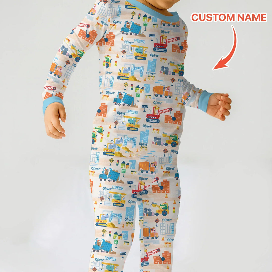 Little Builder Friends Custom Name Bamboo Two Piece Long Sleeve Pajama Set
