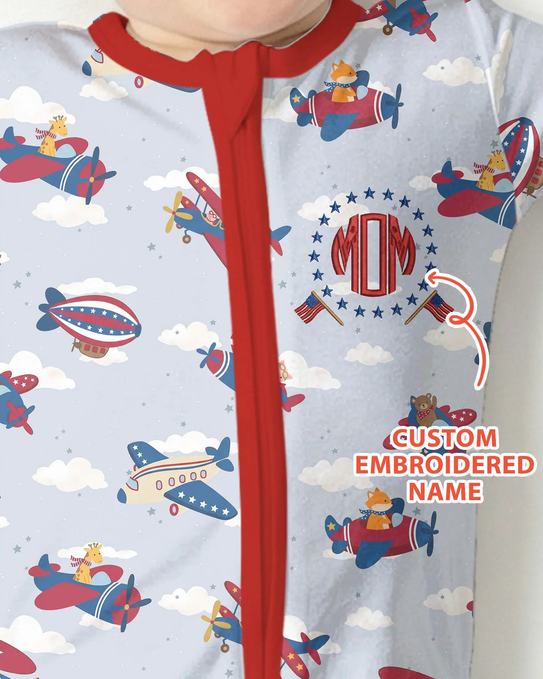 Custom Name Embroidered American Pilot  Bamboo Convertible Zippy