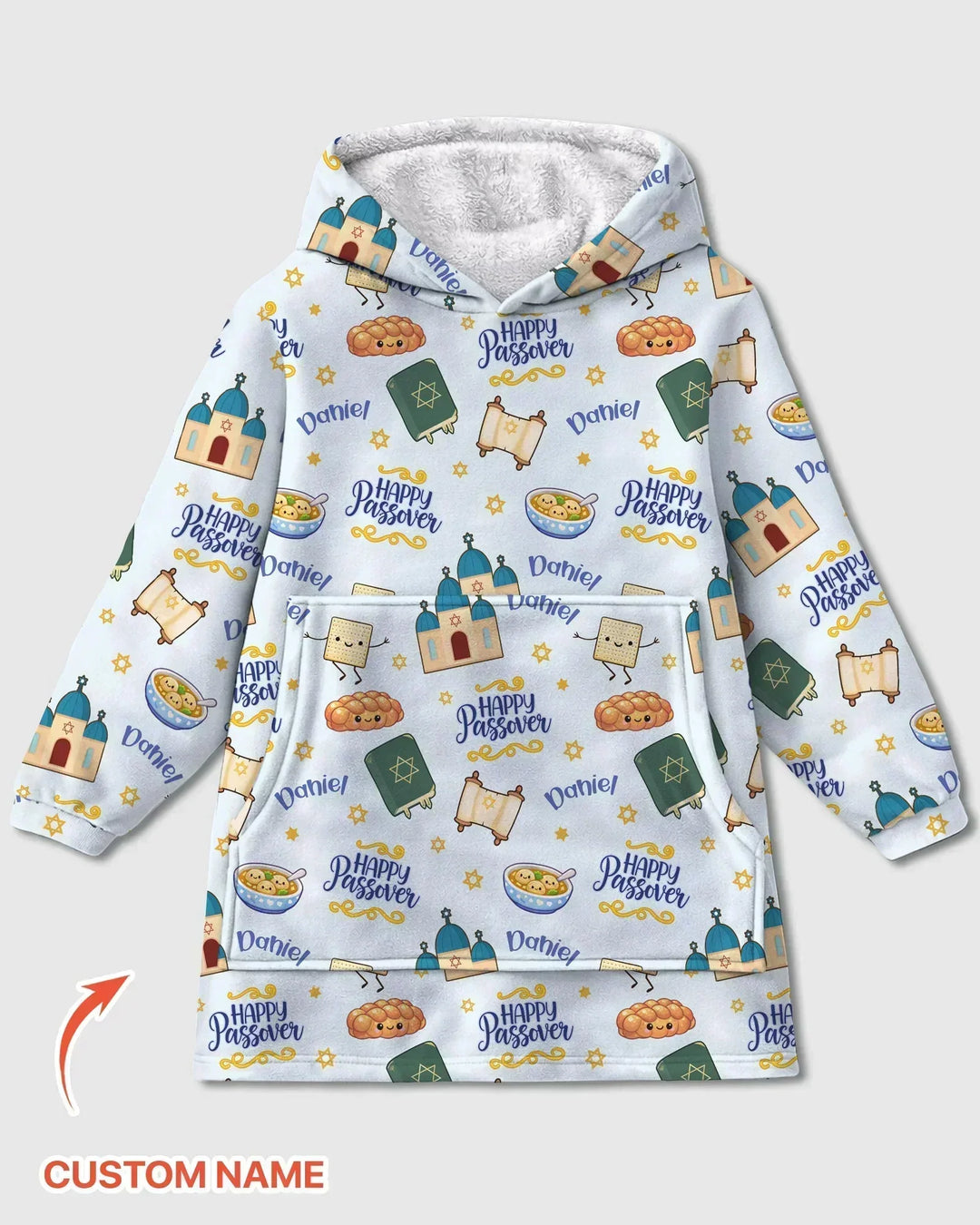 Custom name "Pesach Sameach" Bamboo Blanket Hoodie