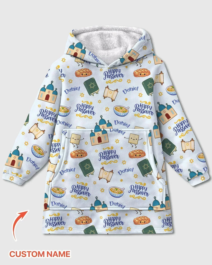 Custom name "Pesach Sameach" Bamboo Blanket Hoodie