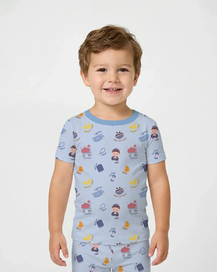 Cute Ramadhan Mubarak Bamboo Two Piece Short Sleeve Pajama Set