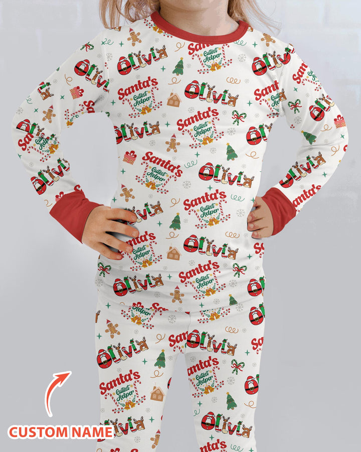 Personalized Santa's Little Helper Bamboo Two Piece Long Sleeve Pajama Set
