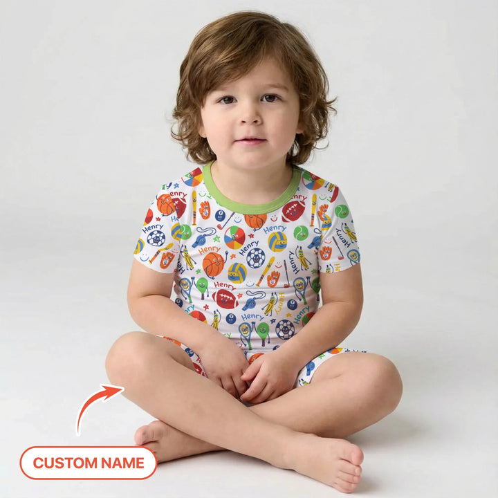 Play Ball Custom Name Bamboo Two Piece Short Sleeve Shorts Pajama Set
