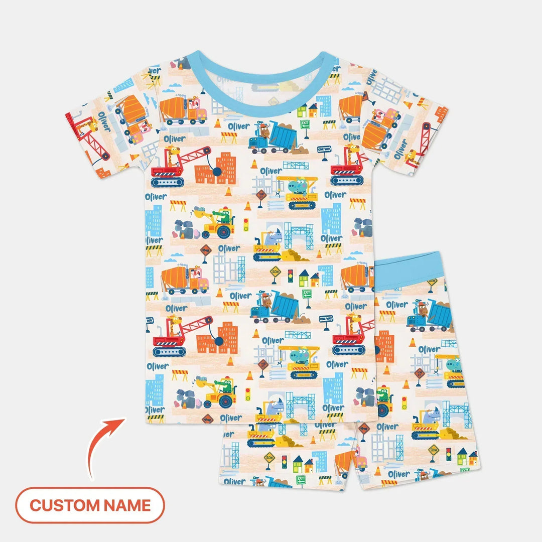 Little Builder Friends Custom Name Bamboo Two Piece Short Sleeve Shorts Pajama Set