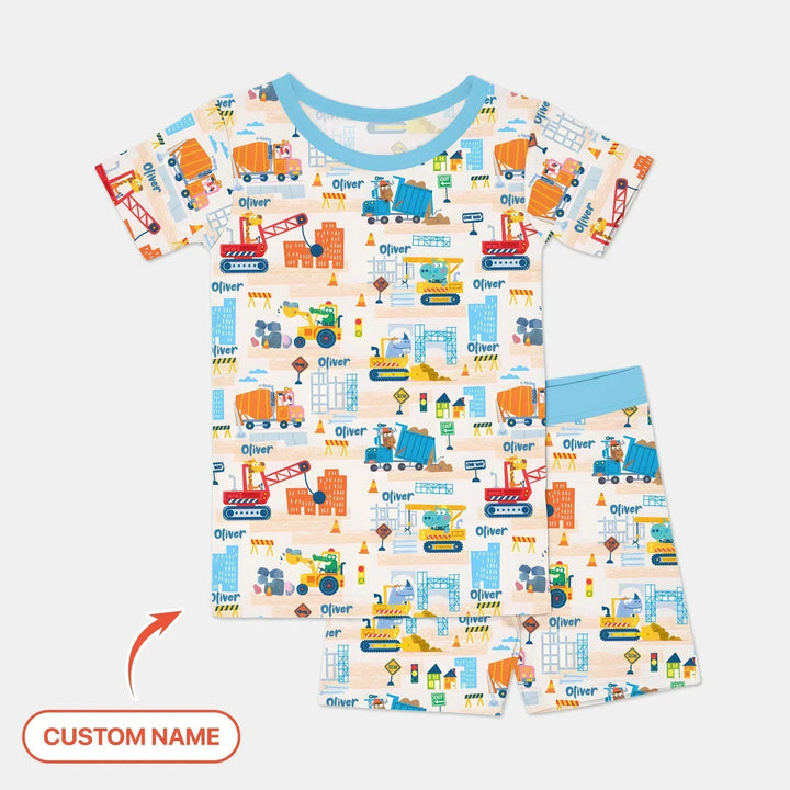 Little Builder Friends Custom Name Bamboo Two Piece Short Sleeve Shorts Pajama Set