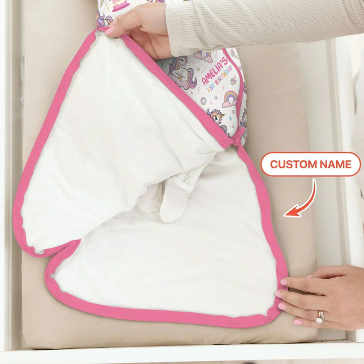 Custom Name Little Unicorn's Birthday Bamboo Sleep Bag