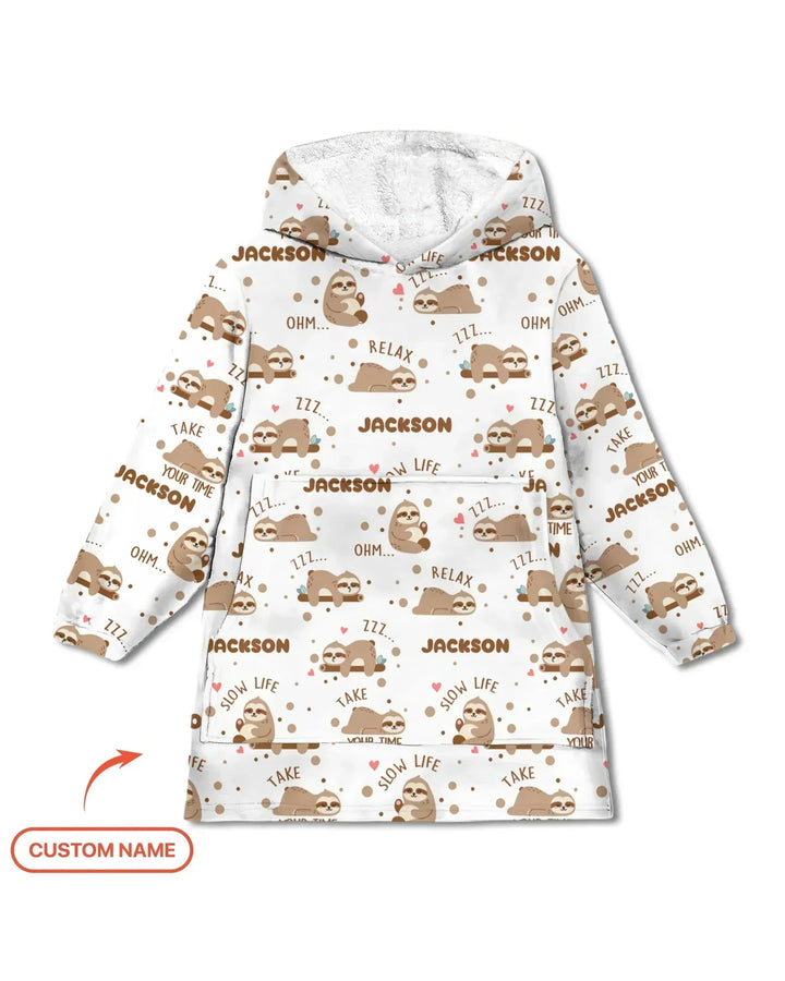 Custom Name Cute Sloth Bamboo Blanket Hoodie