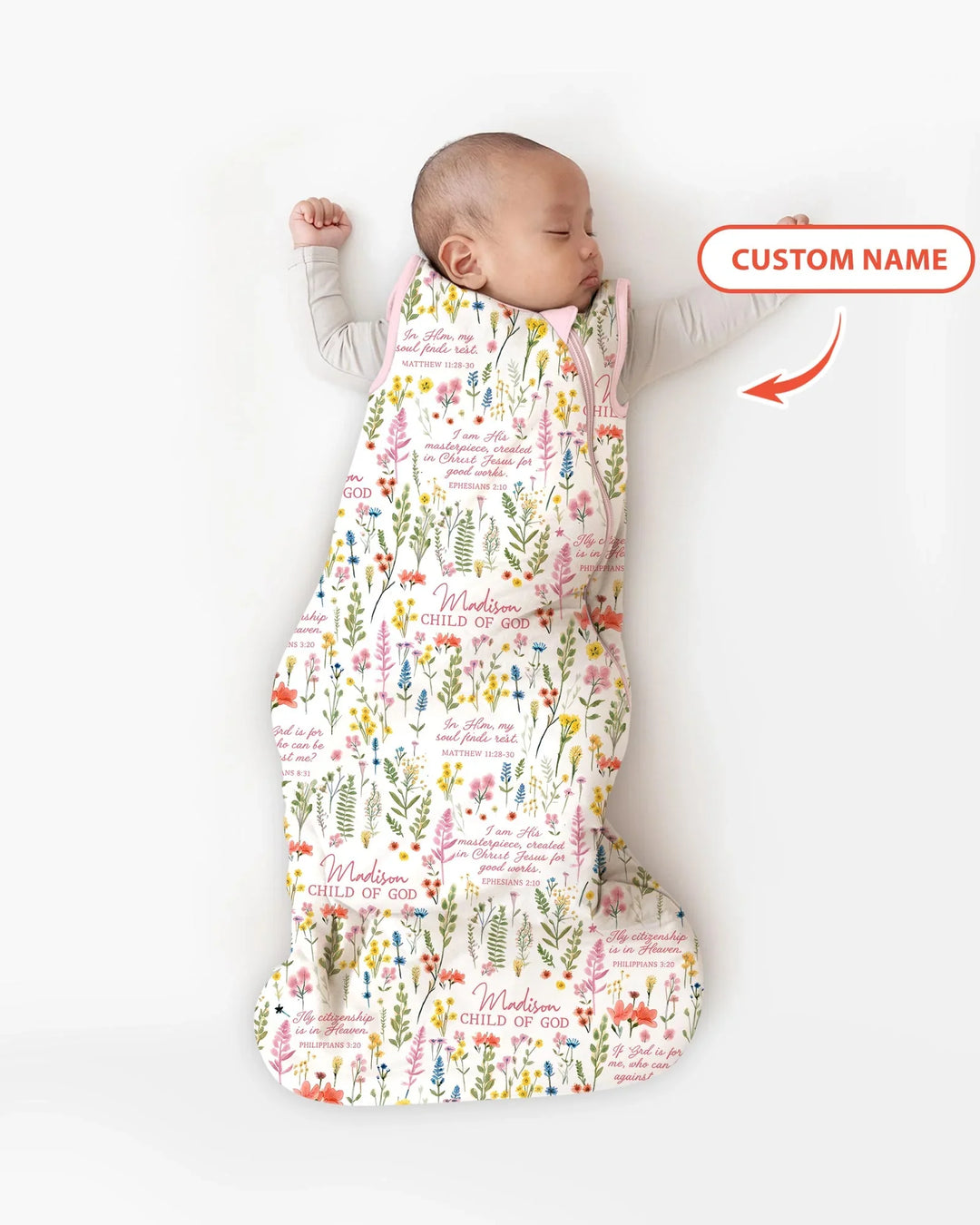 Custom Name Child of God Flower Garden Bamboo Sleep Bag