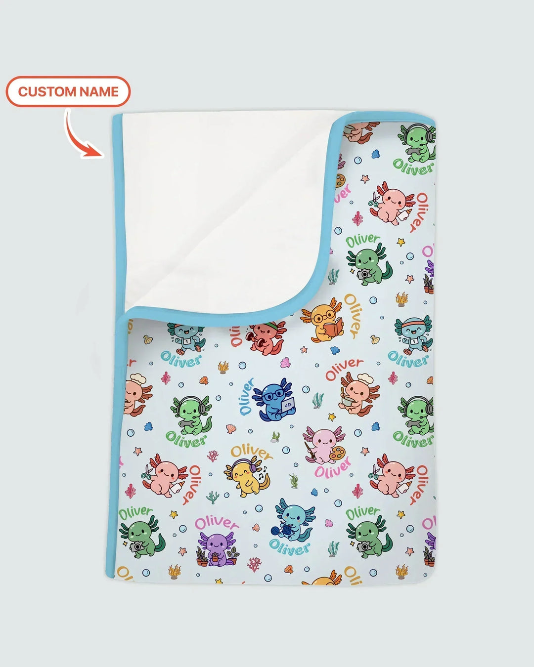 Custom Name Cute Hobby Axolotl Bamboo Blanket
