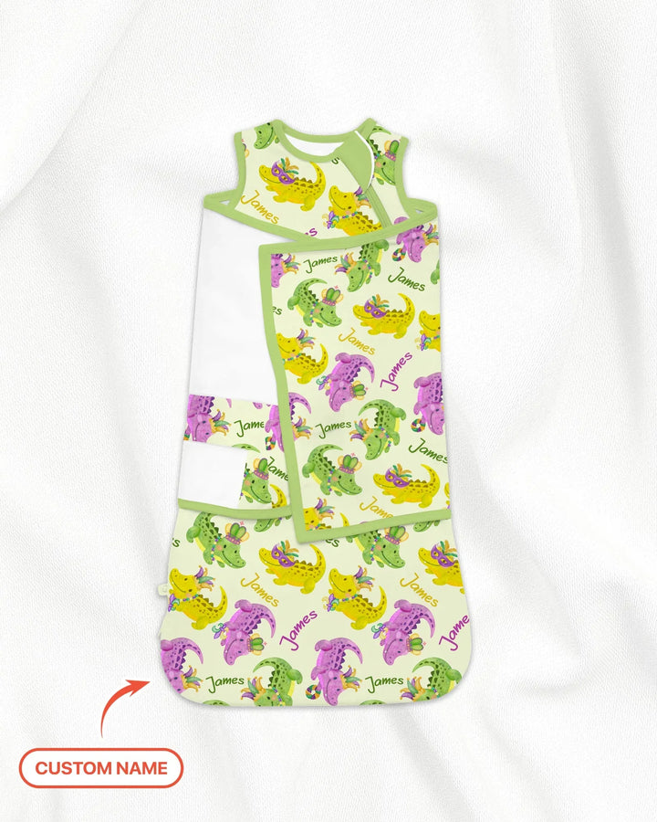 Custom Name Mardi Gras Alligator Bamboo Sleep Bag Swaddler