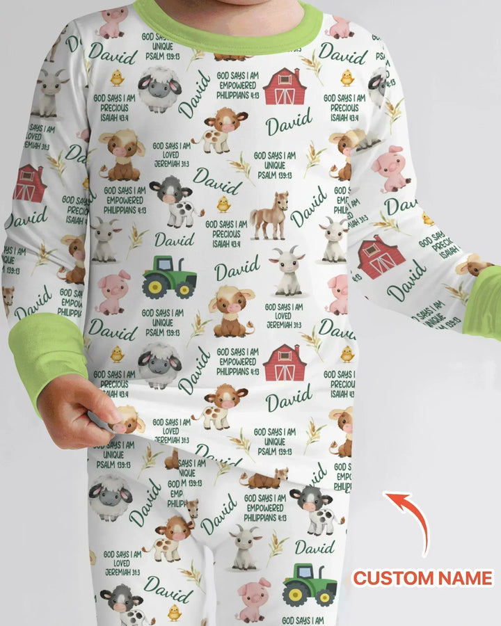 Custom Name God Says I Am Farm Animals Bamboo Two Piece Long Sleeve Pajama Set