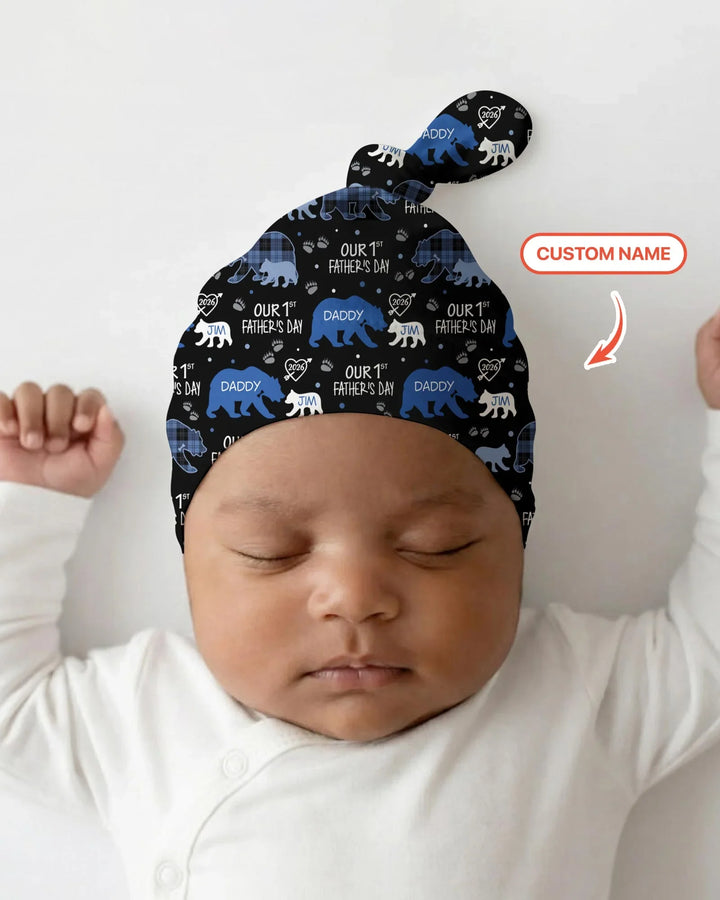 Our 1st Father's Day Daddy Bear & Me Matching Bamboo Knotted Hat