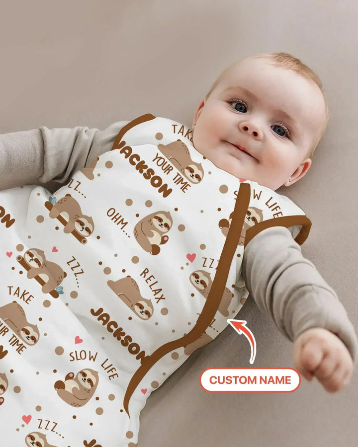 Custom Name Cute Sloth Bamboo Sleep Bag