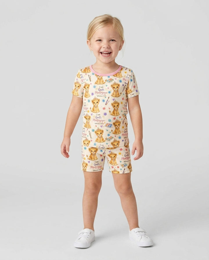 I Am God's Masterpiece Two Piece Short Sleeve Shorts Pajama Set