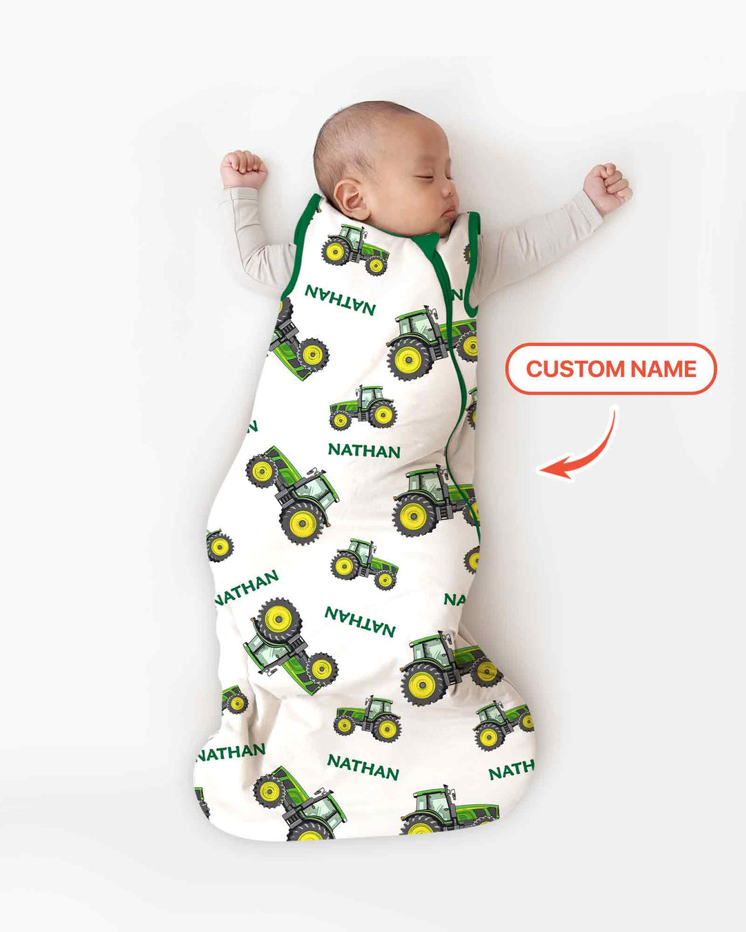 Custom Name Green Tractors Matching Daddy & Me  Bamboo Sleep Bag