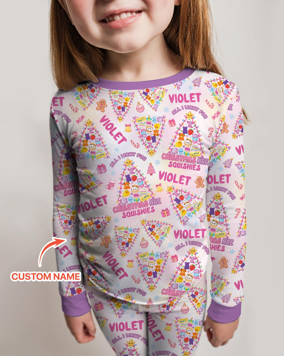 Custom Name All I Want For Christmas Are Squishies Bamboo Two Piece Long Sleeve Pajama Set