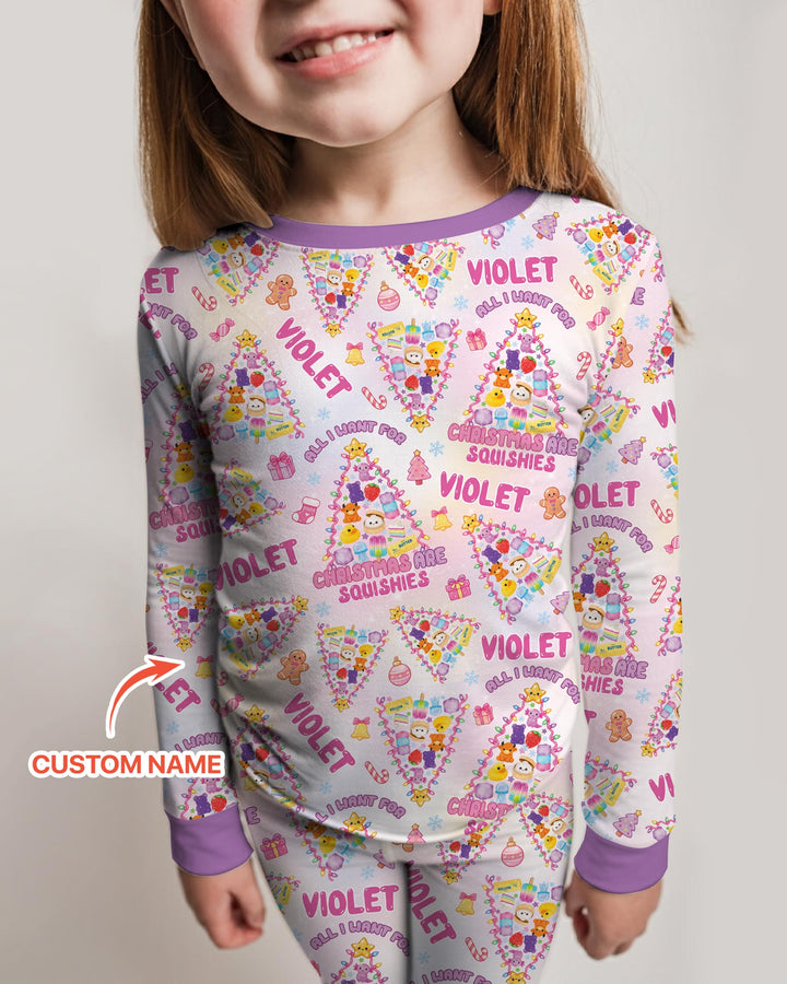 Custom Name All I Want For Christmas Are Squishies Bamboo Two Piece Long Sleeve Pajama Set