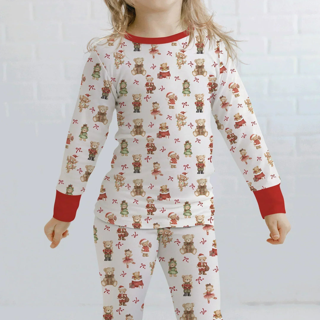 Christmas Teddy Bears Bamboo Two Piece Long Sleeve Pajama Set