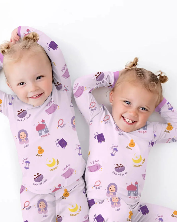 Cute Ramadhan Mubarak Bamboo Two Piece Short Sleeve Shorts Pajama Set