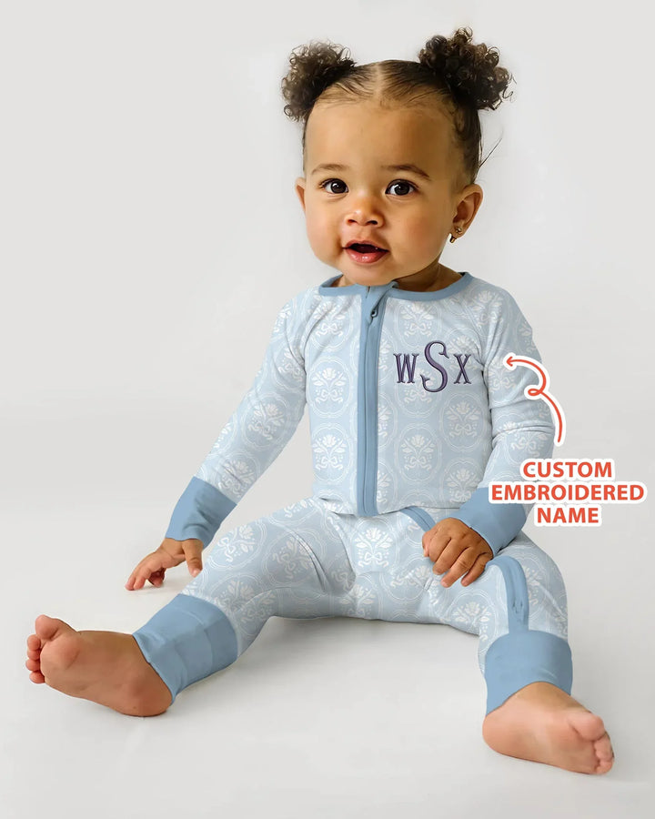 Personalized Floral Embroidered Baby Bamboo Convertible Zippy