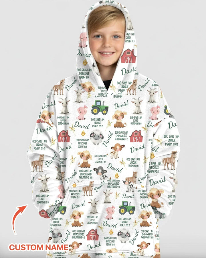 Custom Name God Says I Am Farm Animals Bamboo Blanket Hoodie