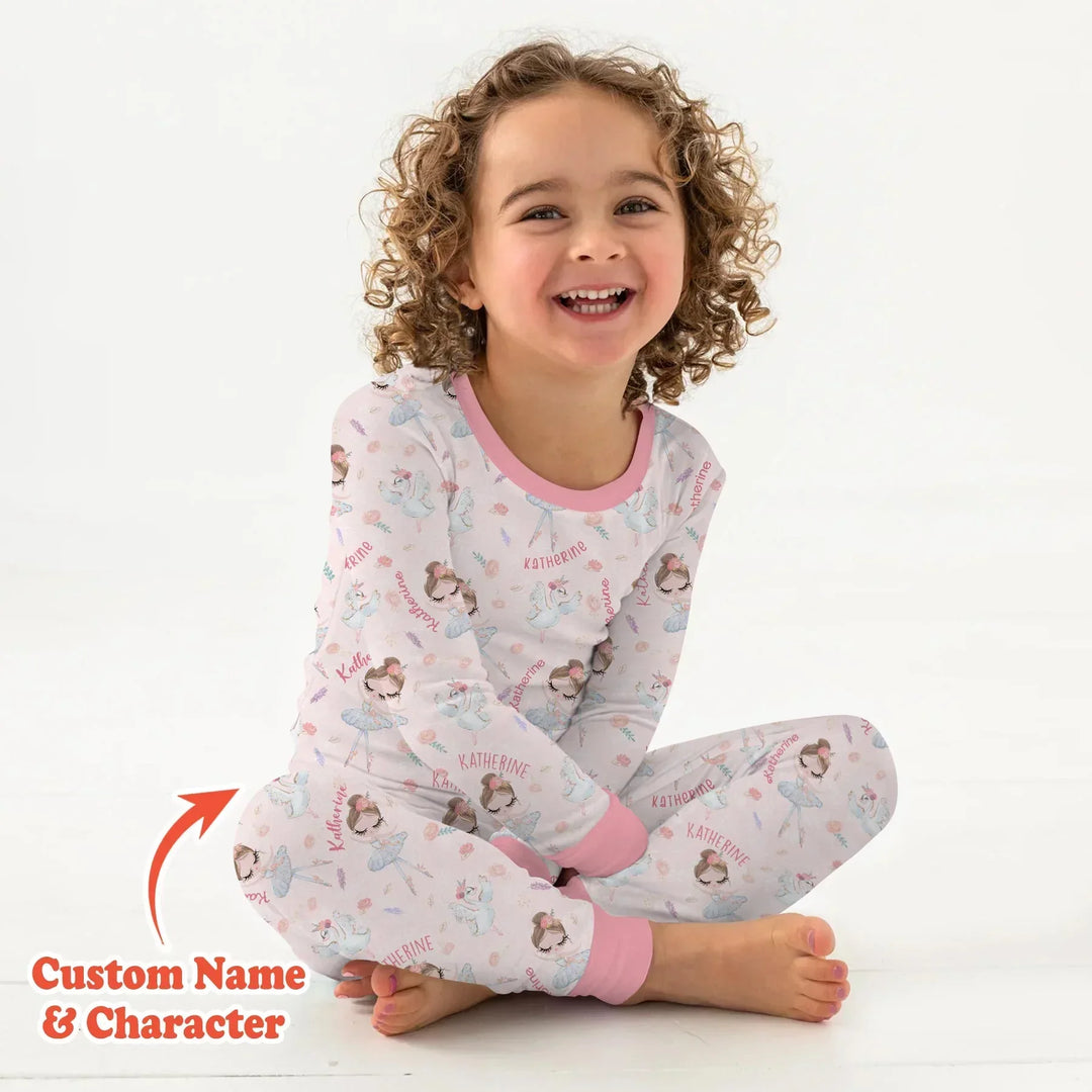 Custom Name Ballerina Doll Bamboo Two Piece Long Sleeve Pajama Set