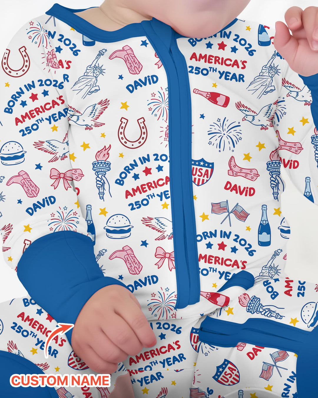 Born in 2026 America’s 250th Year Custom Name Bamboo Convertible Zippy