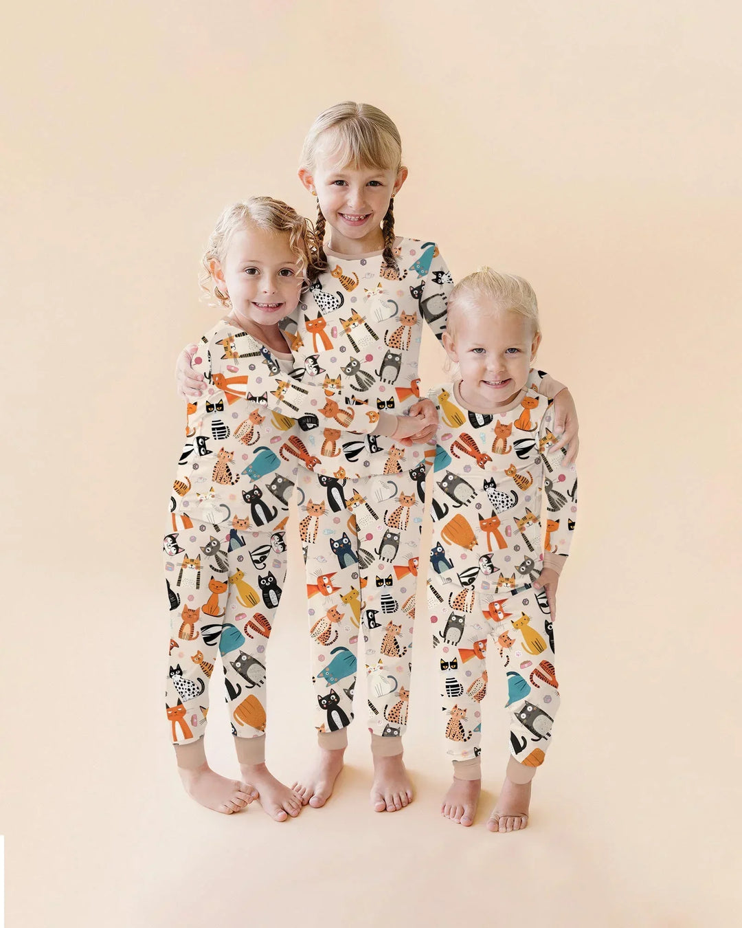 Goofy Mischief Cat Family Matching Bamboo Two Piece Long Sleeve Pajama Set