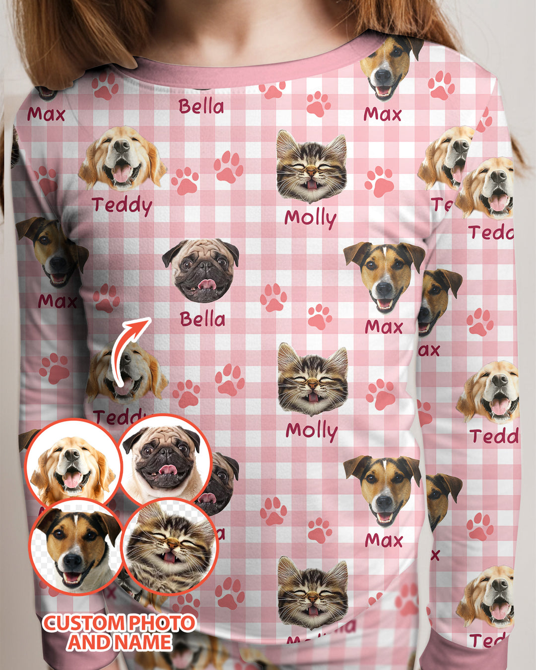 Custom Pet Photo With Name Bamboo Two Piece Long Sleeve Pajama Set