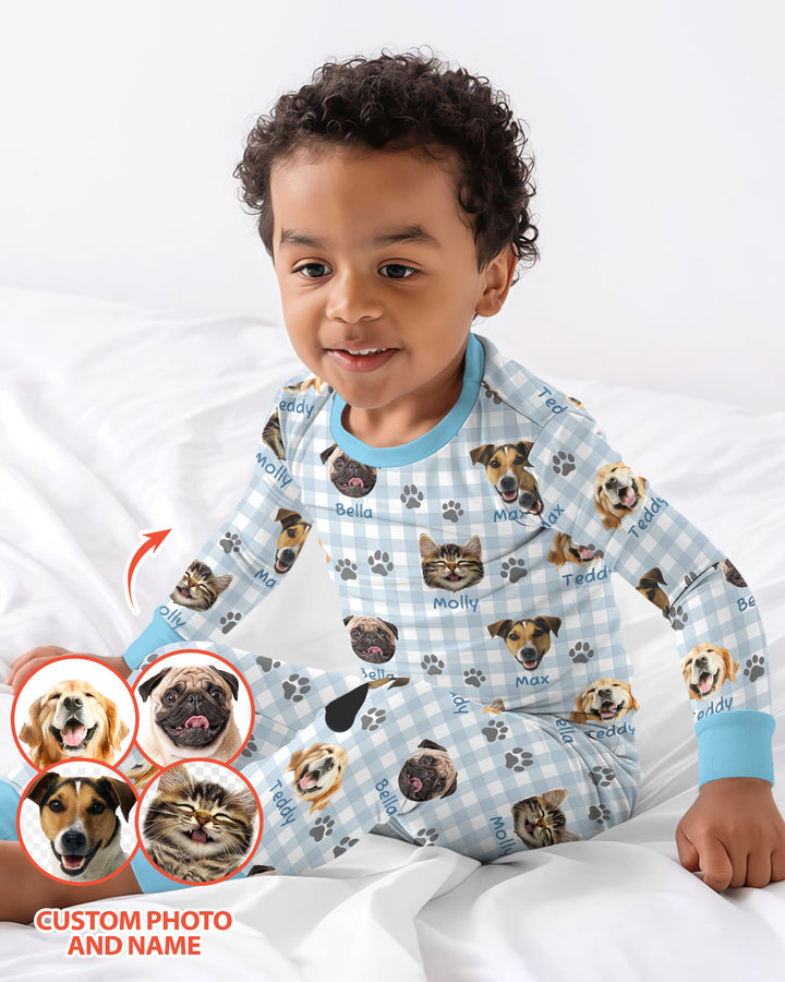 Custom Pet Photo With Name Bamboo Two Piece Long Sleeve Pajama Set