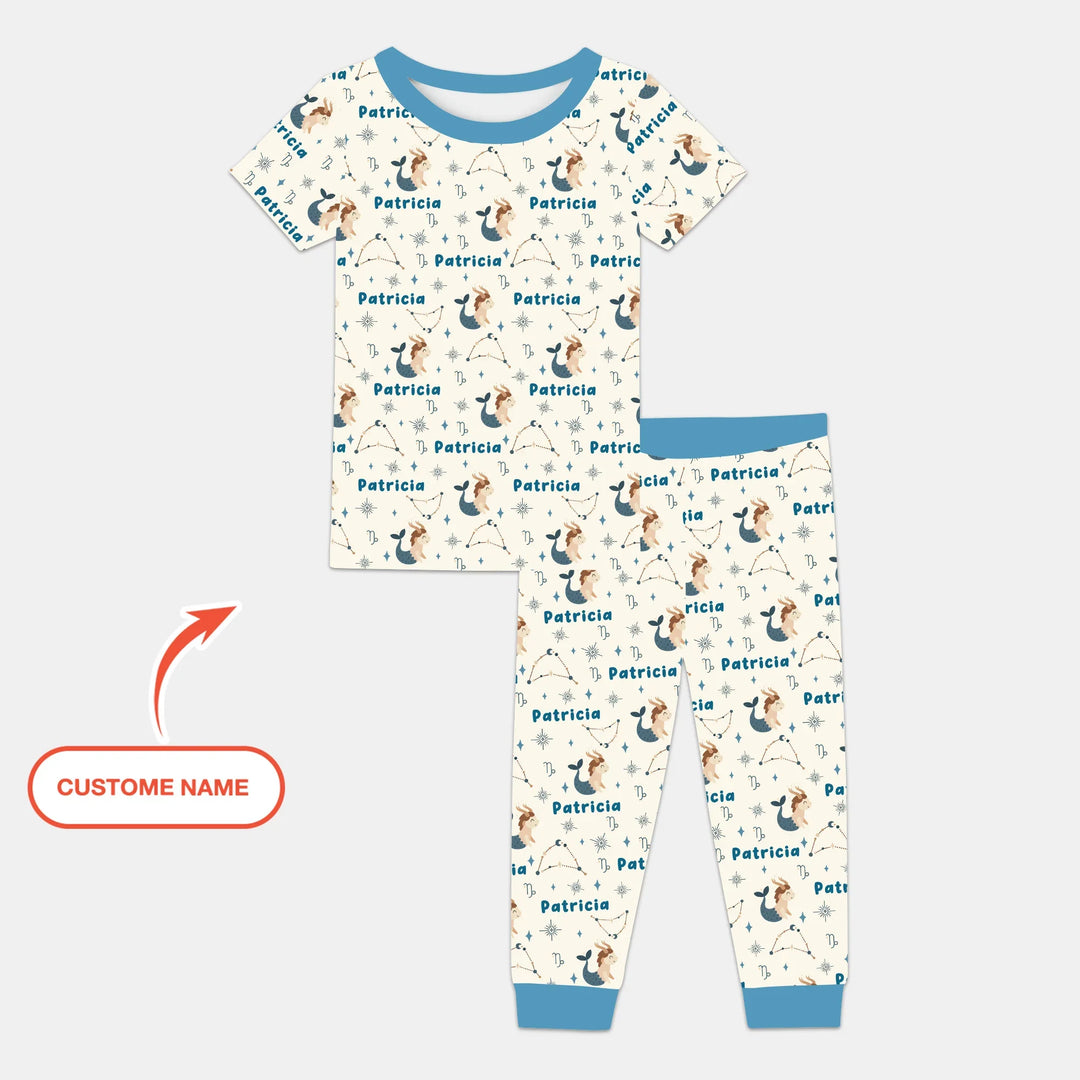 Bohemian Baby Zodiac Signs Custom Name Bamboo Two Piece Short Sleeve Pajama Set