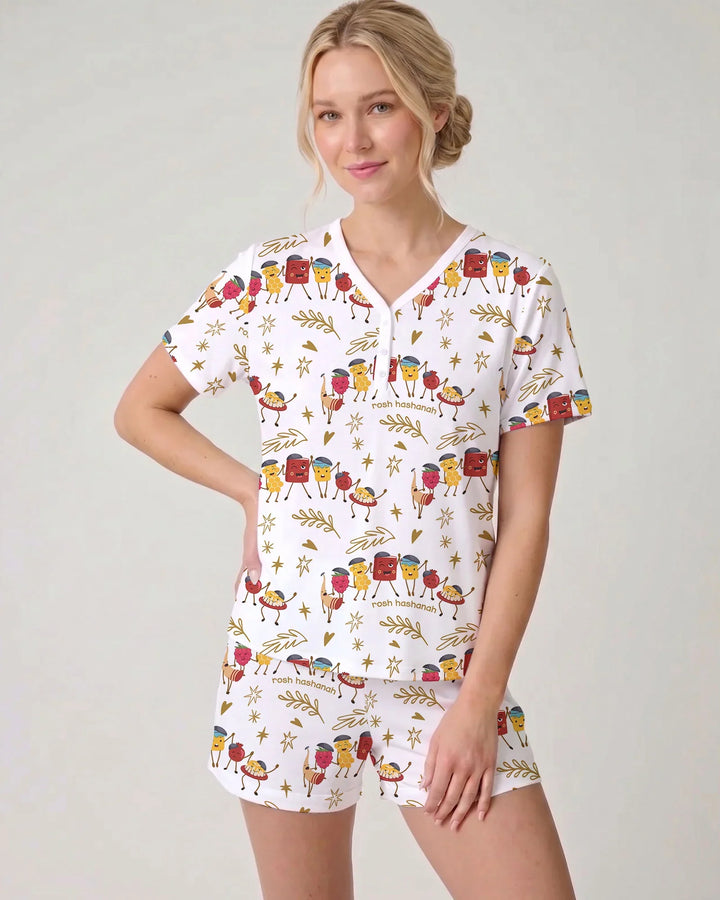Let's Celebrate Rosh Hashanah Bamboo Women Short Sleeve Short Pajama Set