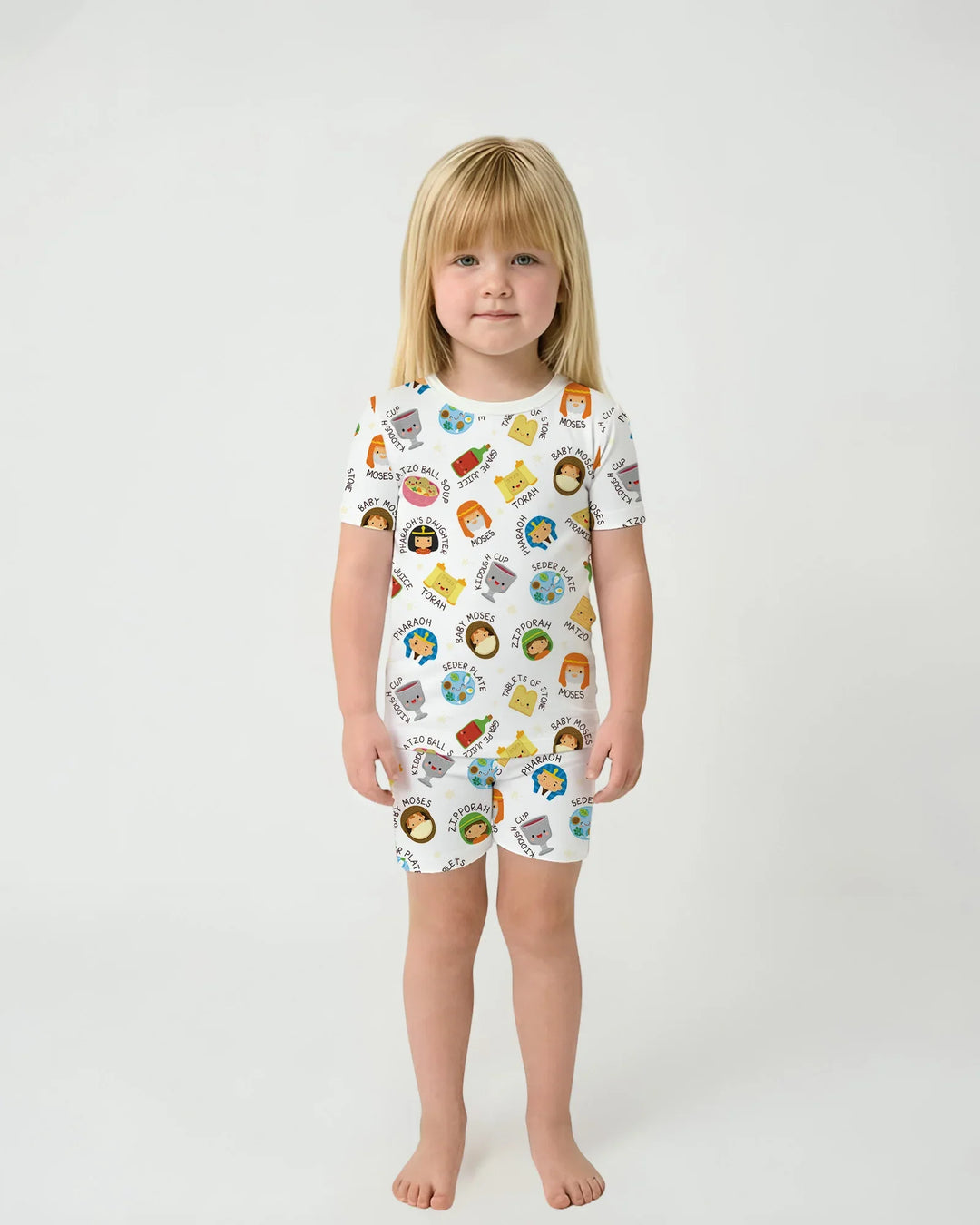 Cute Passover Characters Bamboo Two Piece Short Sleeve Shorts Pajama Set