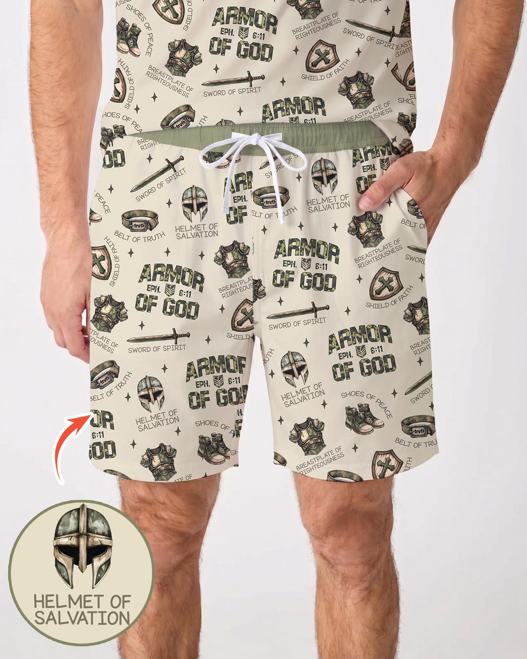 Camo Armor Of God Bamboo Men Short Sleeve Short Pajama Set