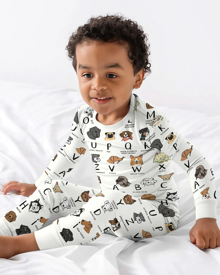 Funny Dogs Alphabet Bamboo Two Piece Long Sleeve Pajama Set