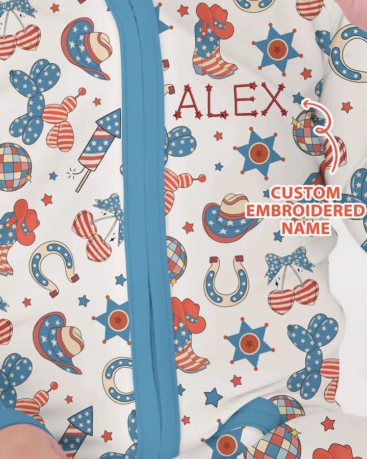 Custom Name Embroidered Howdy 4th Of July Bamboo Convertible Zippy