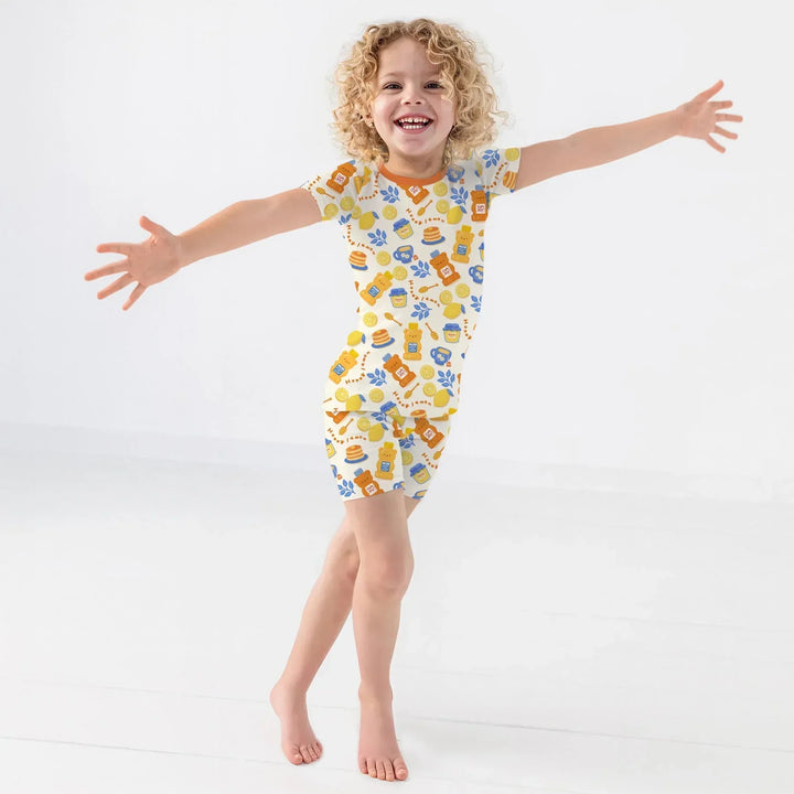 Honey Bear Bottle Bamboo Two Piece Short Sleeve Shorts Pajama Set