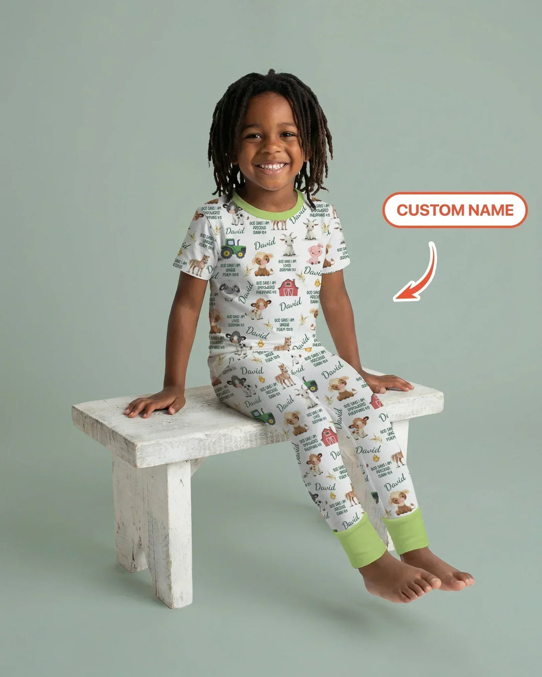 Custom Name God Says I Am Farm Animals Bamboo Two Piece Short Sleeve Pajama Set