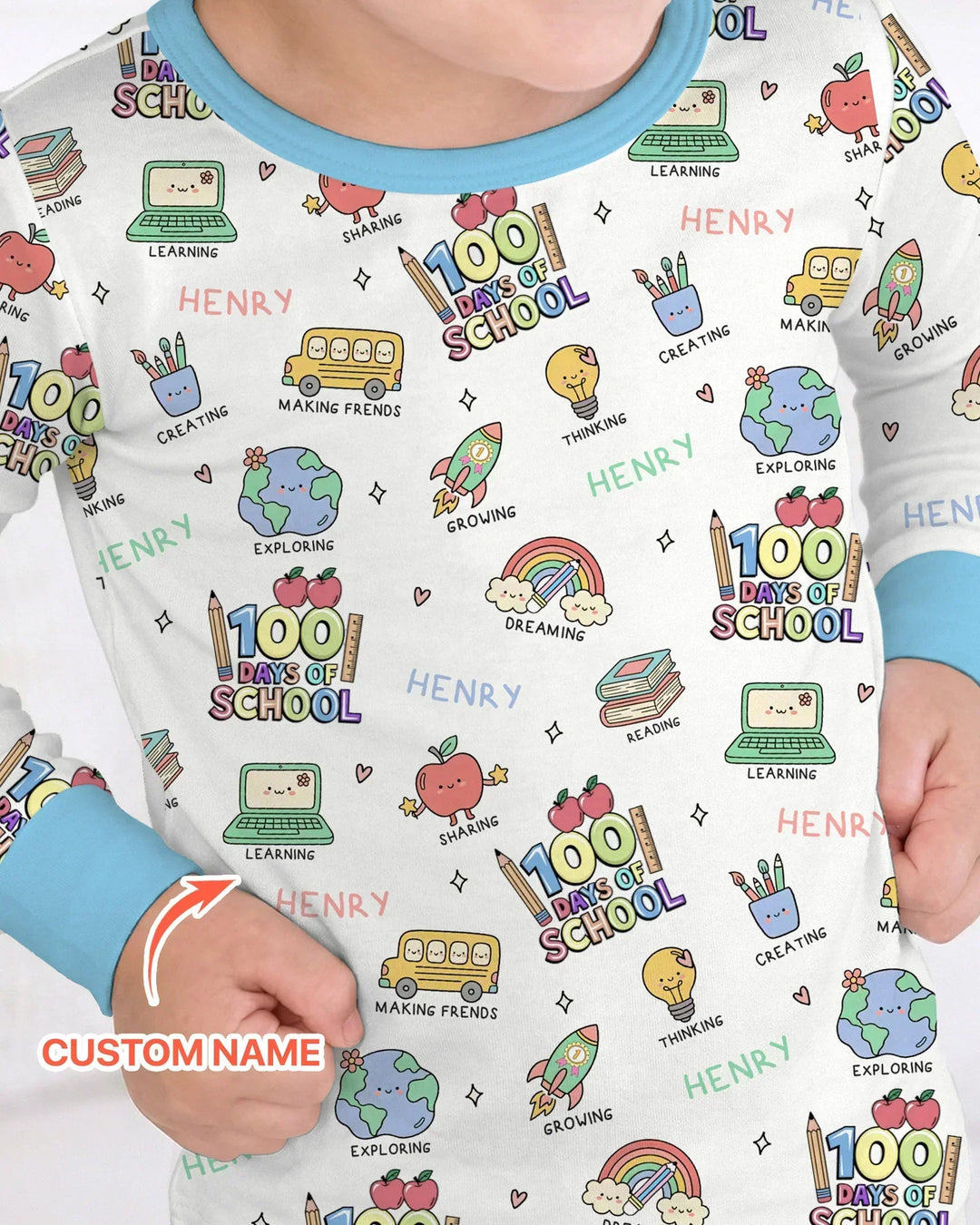 Custom Name Celebration Hundred Days Bamboo Two Piece Long Sleeve Pajama Set