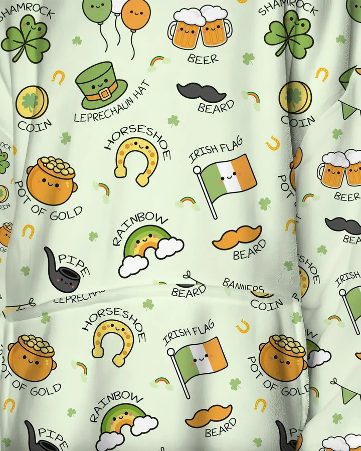 Kawaii St Patrick's Day Wearable Bamboo Blanket Hoodie