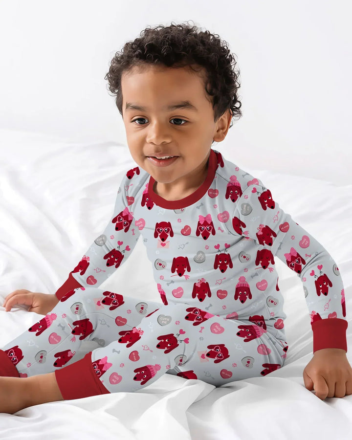 Dachshund Is My Valentine Bamboo Two Piece Long Sleeve Pajama Set