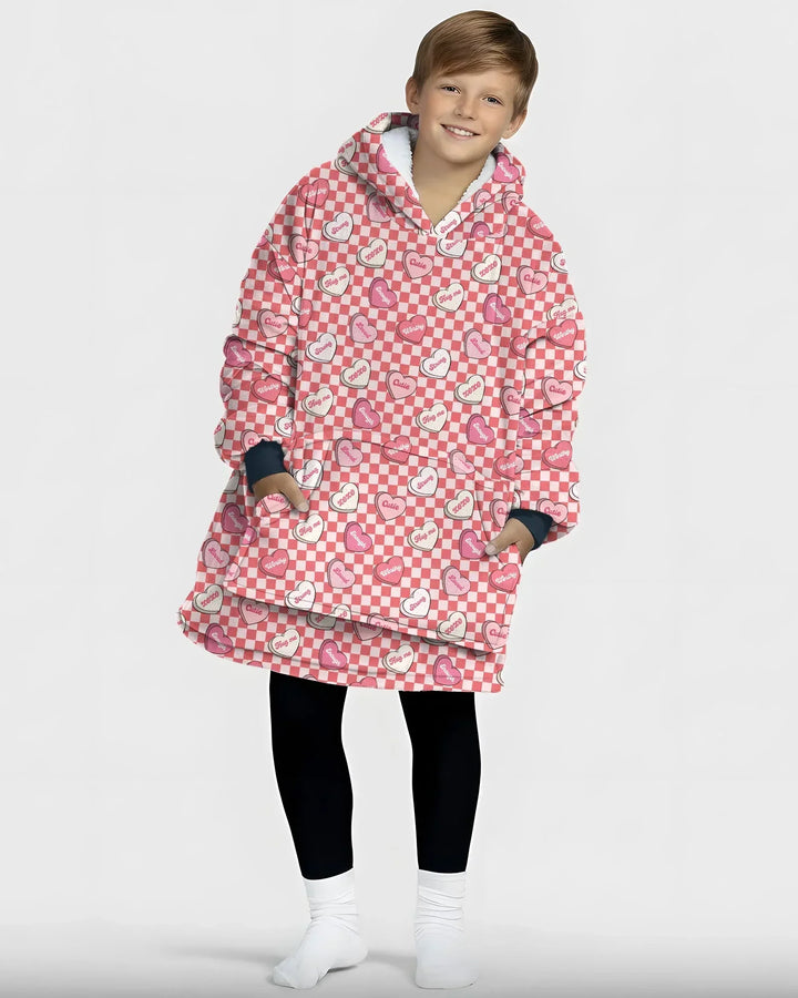 Valentine in Hearts Wearable Bamboo Blanket Hoodie