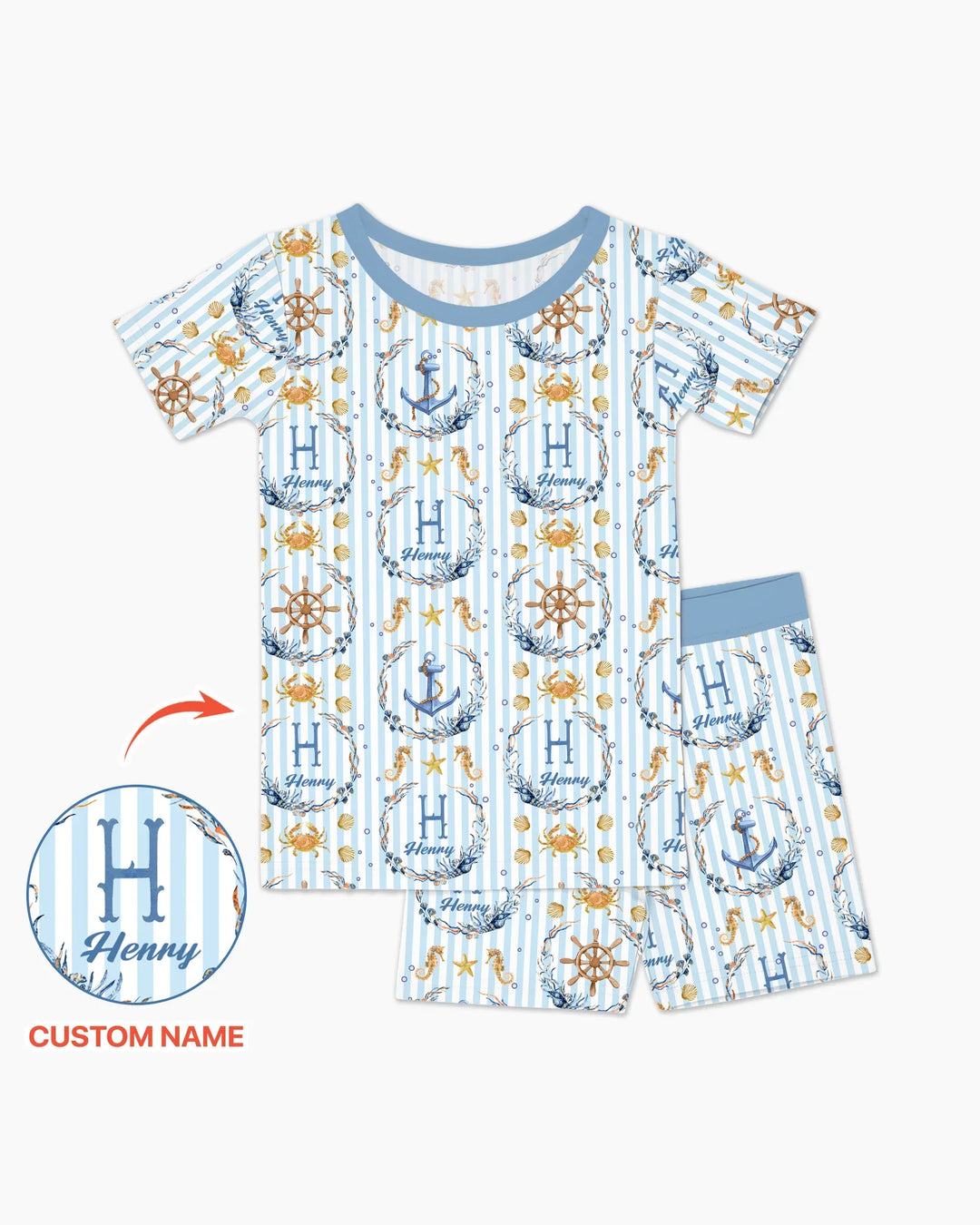 Bon Voyage Custom Name Bamboo Two Piece Short Sleeve Shorts Pajama Set