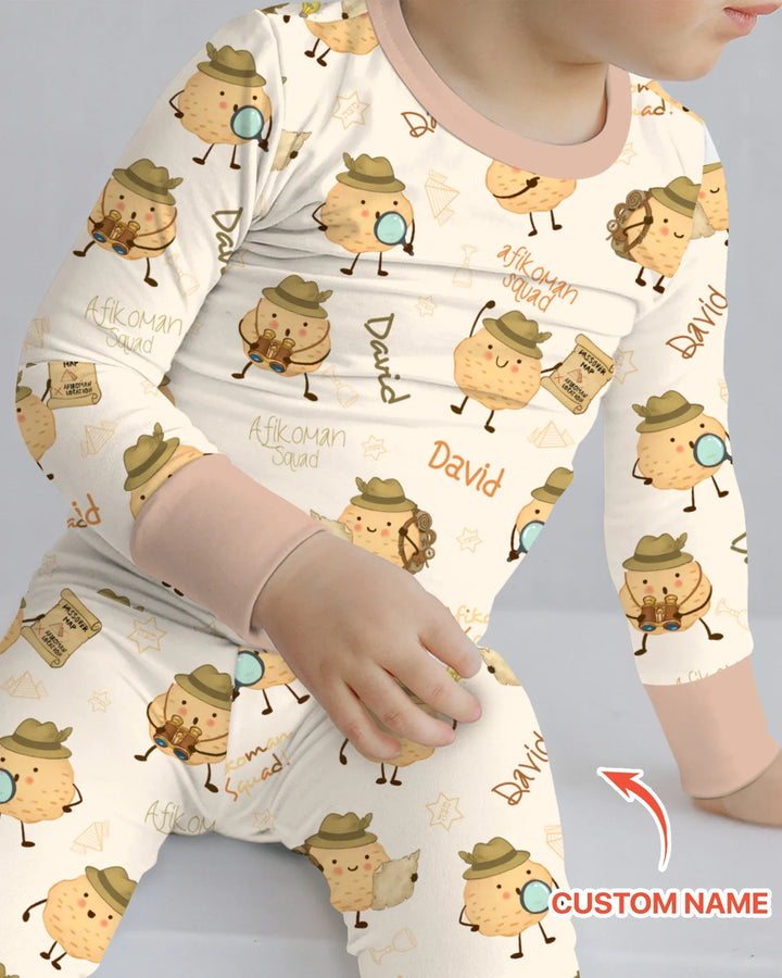 Custom Name Passover Afikoman Bamboo Two Piece Long Sleeve Pajama Set