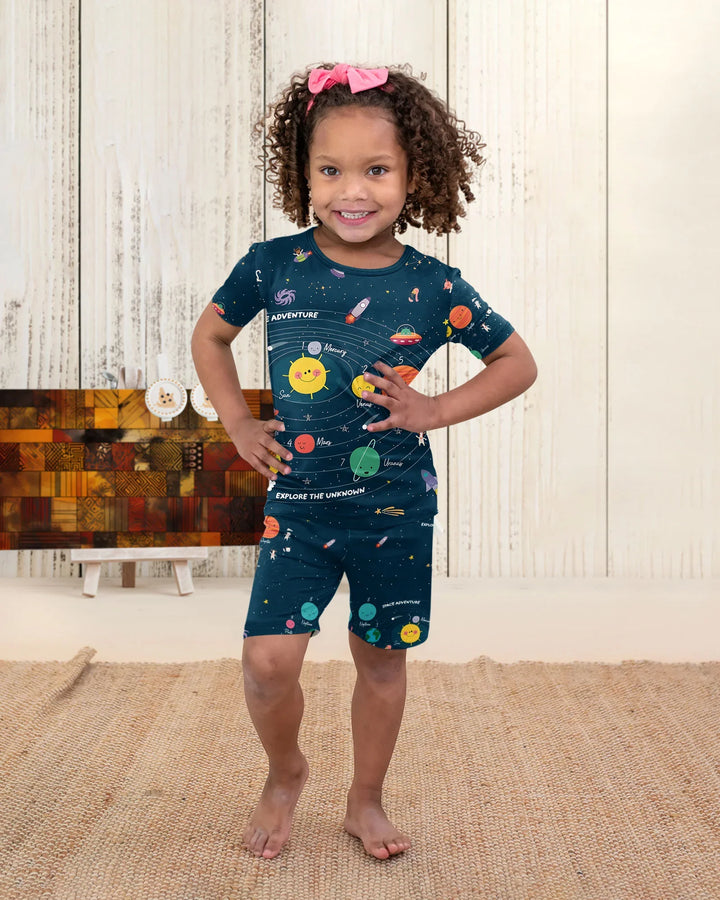 Solar System Explorers Bamboo Two Piece Short Sleeve Shorts Pajama Set