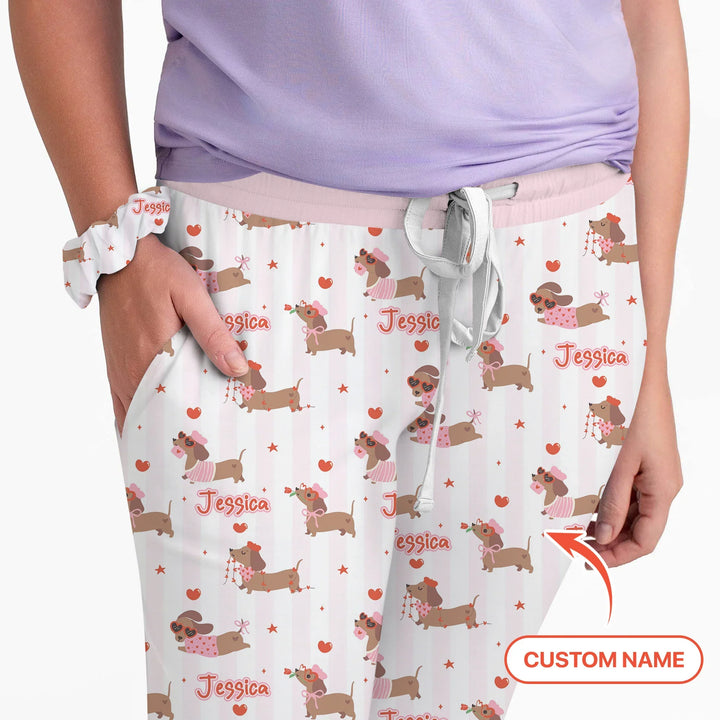 Custom Name Valentine Dachshund Family Matching Bamboo Women Pajama Set For Christmas