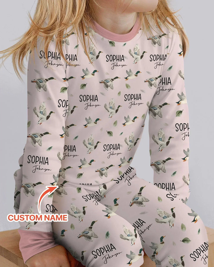 Custom Name Mallard Duck Bamboo Two Piece Long Sleeve Pajama Set