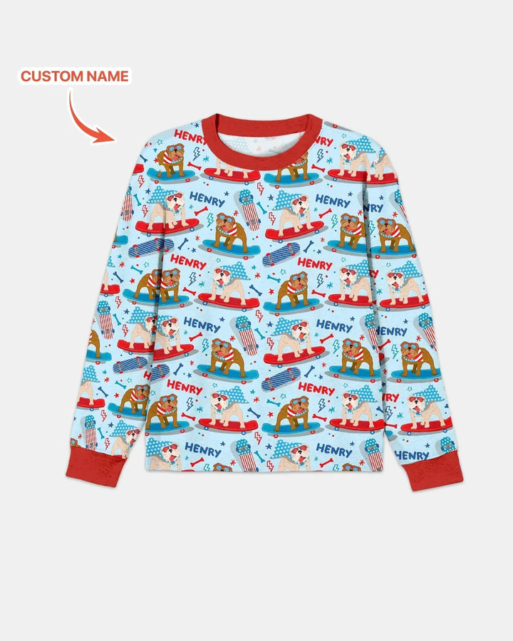 Personalized Patriotic Skate Pups Family Matching Bamboo Men's Pajama Set