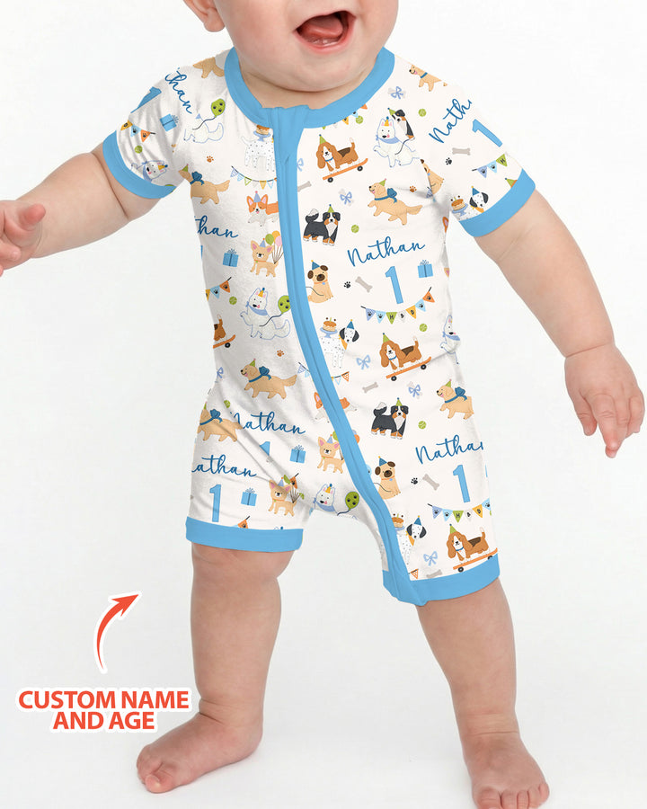 Custom Name Birthday Dogs Party Bamboo Shorty Zippy