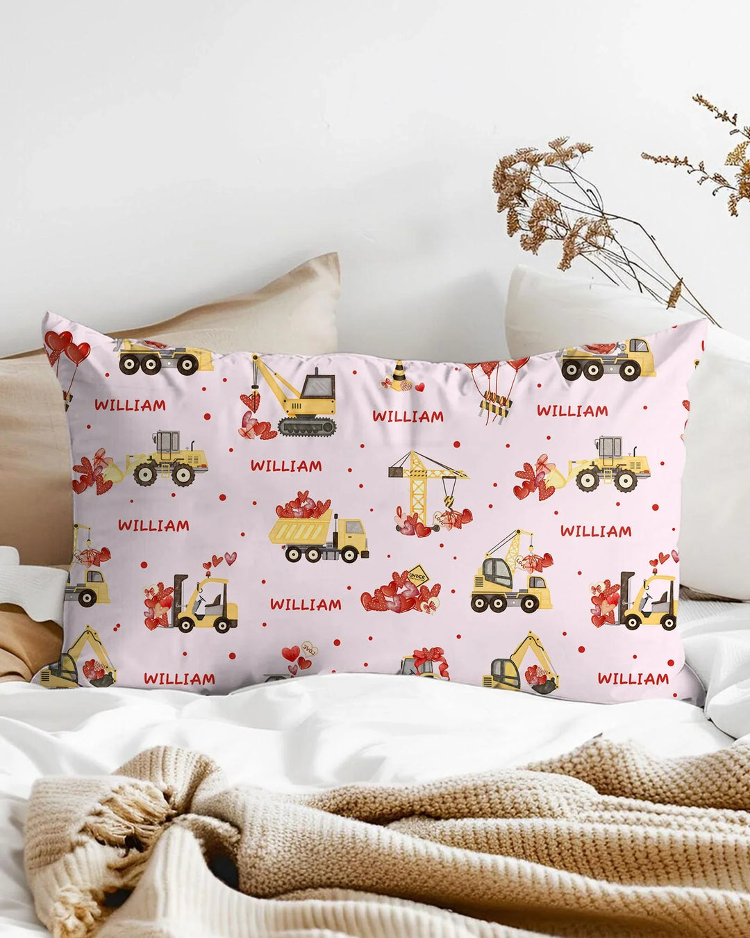 Custom Name Valentine Trucks Family Matching Bamboo Pillow Case